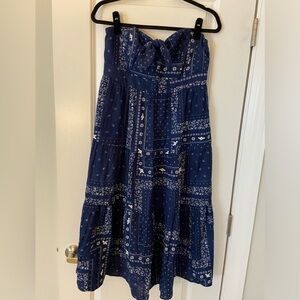 Printed strapless midi dress with bow detail